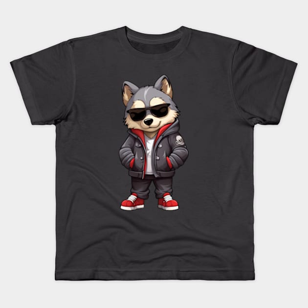 Hip pop style dog cool husky wearing sunglasses Kids T-Shirt by mrsticky